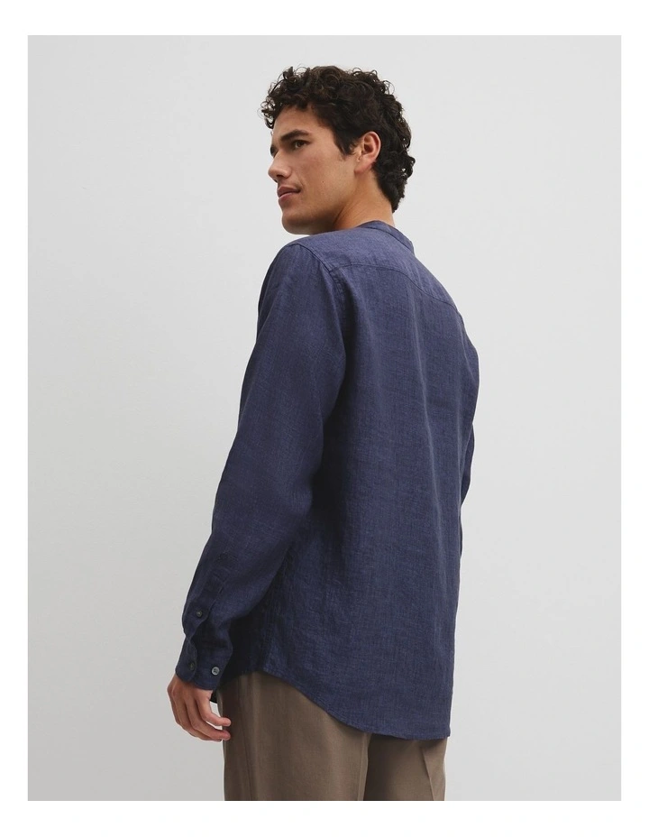 Regular Fit Delave Linen Standard Collar Shirt in Navy image 5