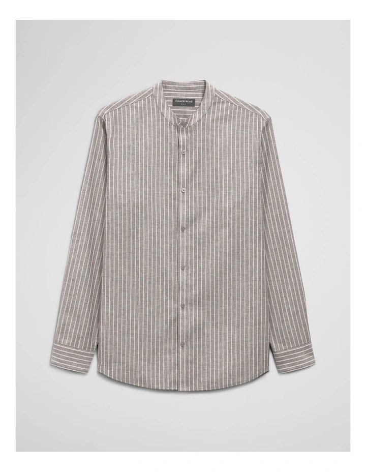 Regular Fit Cotton Linen Standard Collar Shirt in Fudge image 2