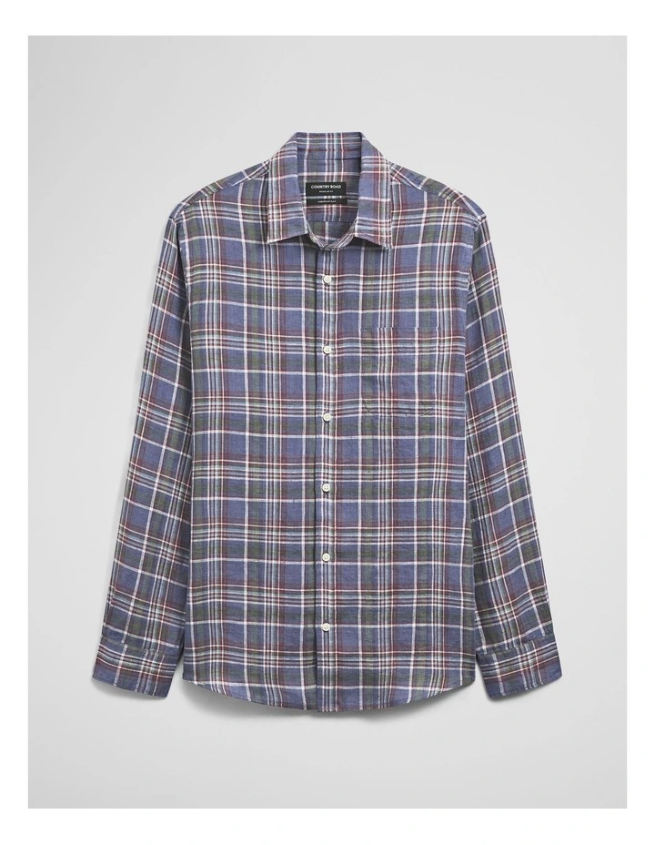 Regular Fit Linen Check Shirt in Navy Multi image 2