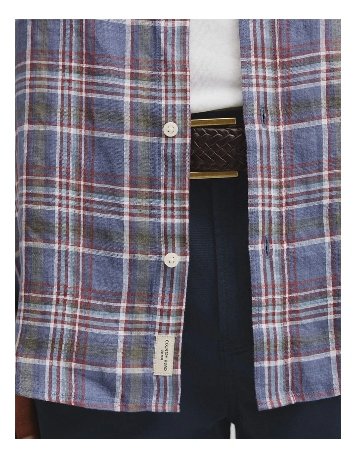 Regular Fit Linen Check Shirt in Navy Multi image 3