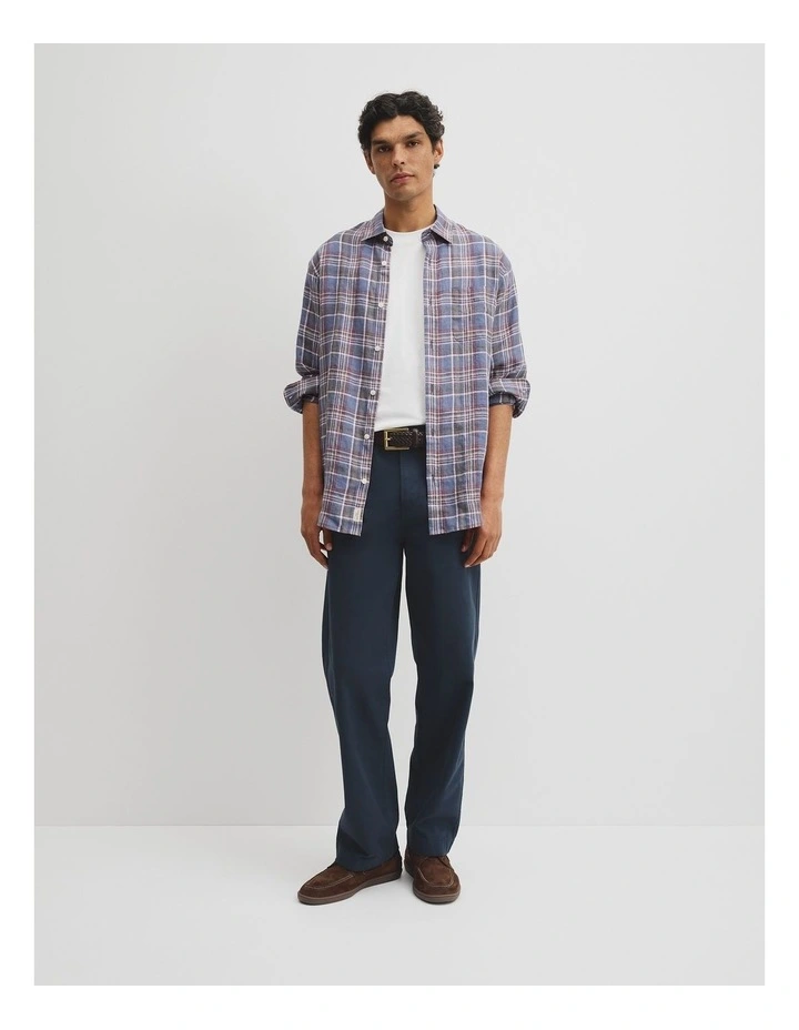 Regular Fit Linen Check Shirt in Navy Multi image 4