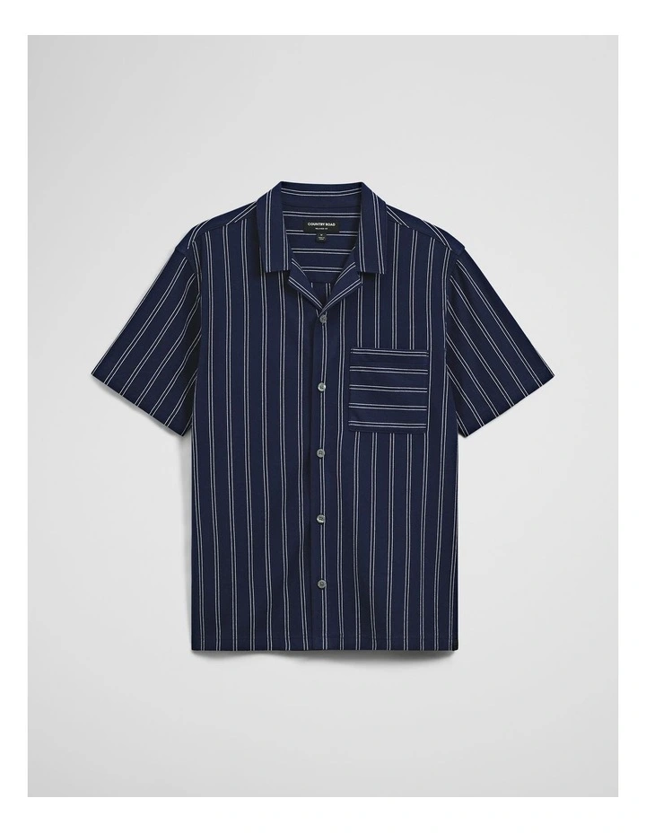 Textured Stripe Cuban Shirt in Navy image 2