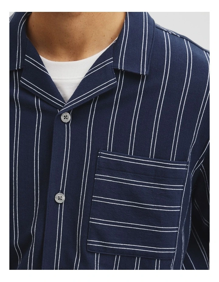 Textured Stripe Cuban Shirt in Navy image 3