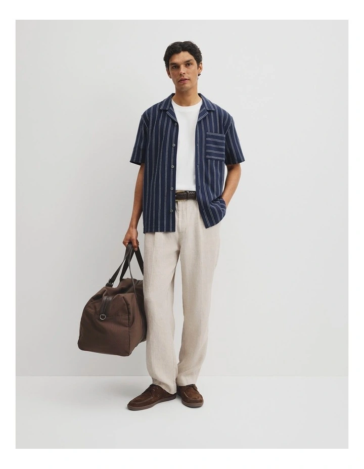 Textured Stripe Cuban Shirt in Navy image 4