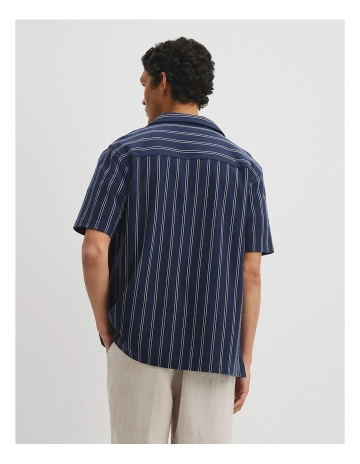 Textured Stripe Cuban Shirt in Navy image 5