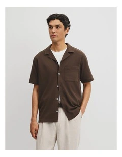 Textured Cuban Shirt in Chocolate