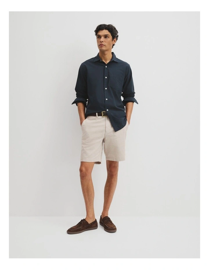 Cotton Linen Stretch Textured Short in Stone image 1