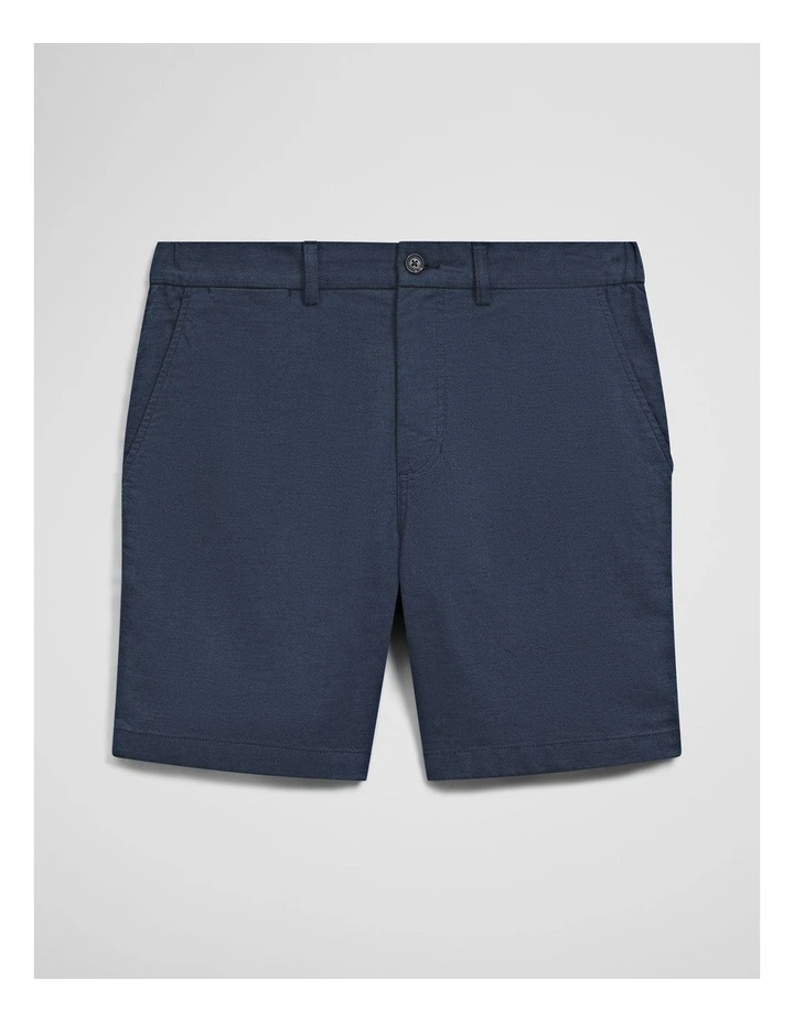 Cotton Linen Stretch Textured Short in Navy image 2