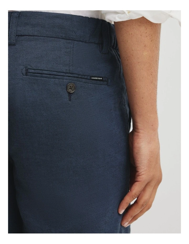 Cotton Linen Stretch Textured Short in Navy image 3