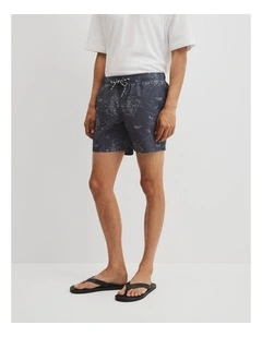 Coastline Print Swim Straight Short in Navy