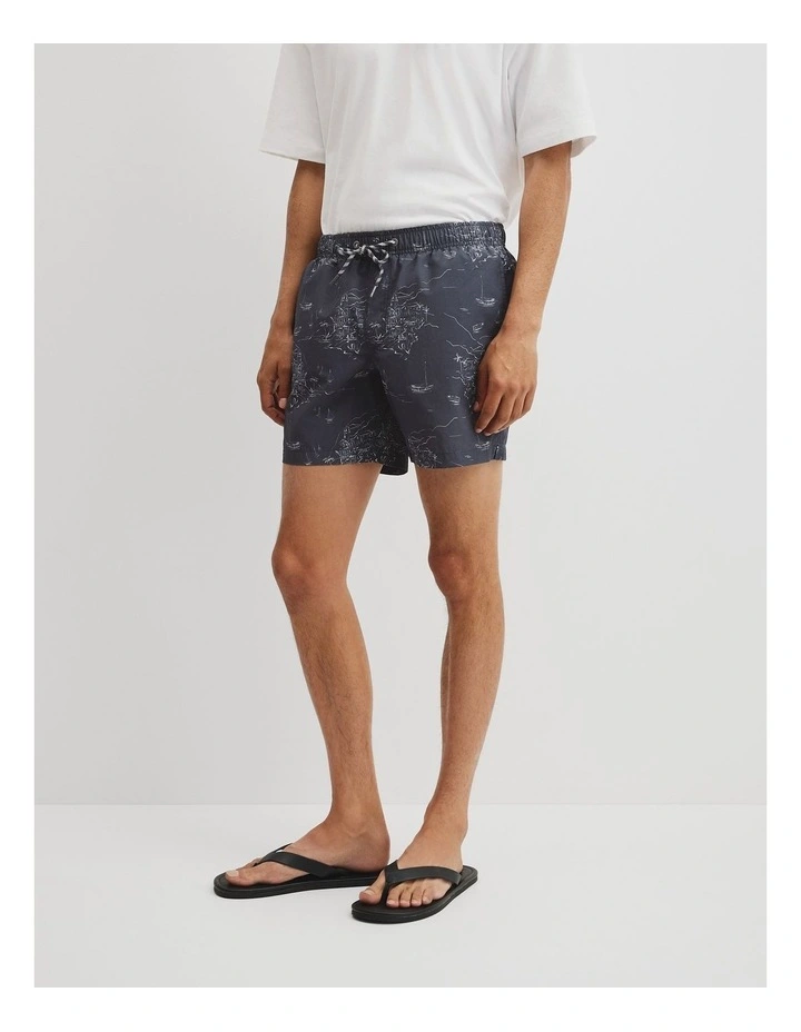 Coastline Print Swim Straight Short in Navy image 1