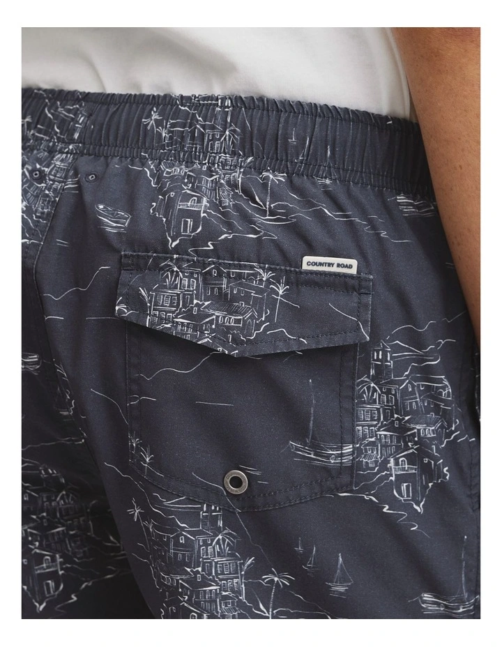 Coastline Print Swim Straight Short in Navy image 3