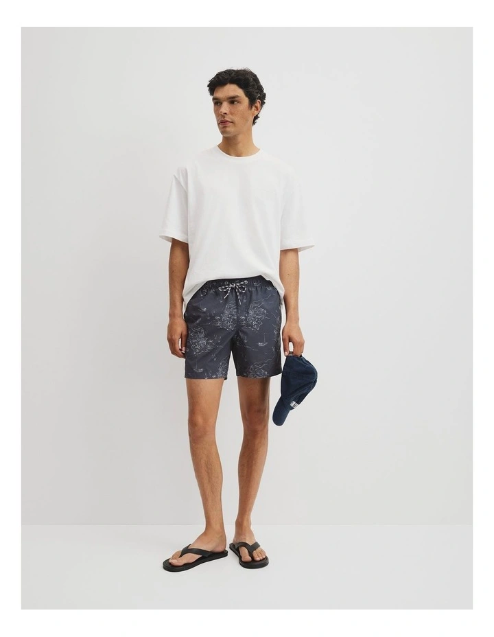Coastline Print Swim Straight Short in Navy image 4