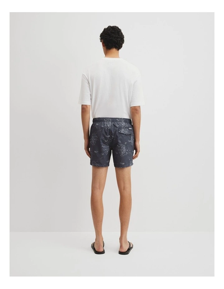 Coastline Print Swim Straight Short in Navy image 5