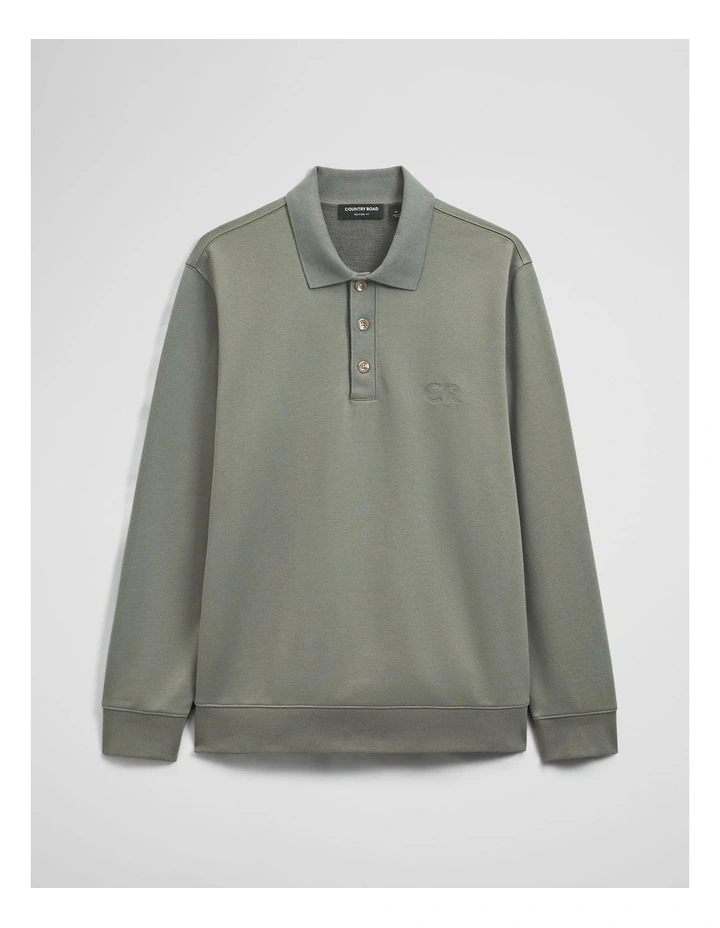 Long Sleeve Button Collar Sweat in Dark Sage image 2