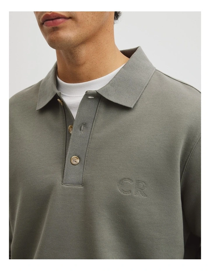 Long Sleeve Button Collar Sweat in Dark Sage image 3