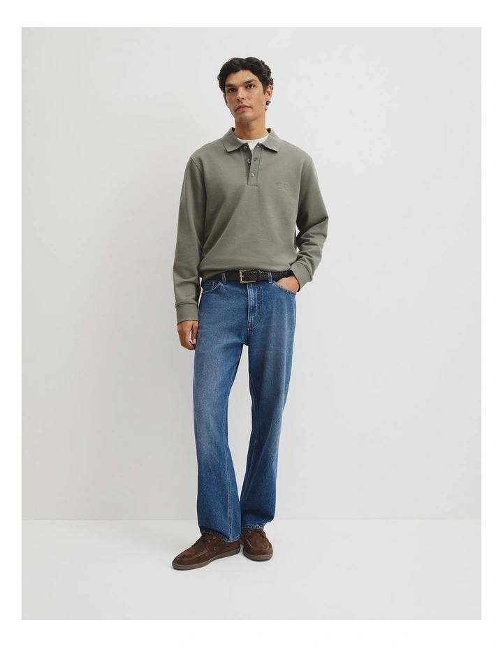 Long Sleeve Button Collar Sweat in Dark Sage image 4