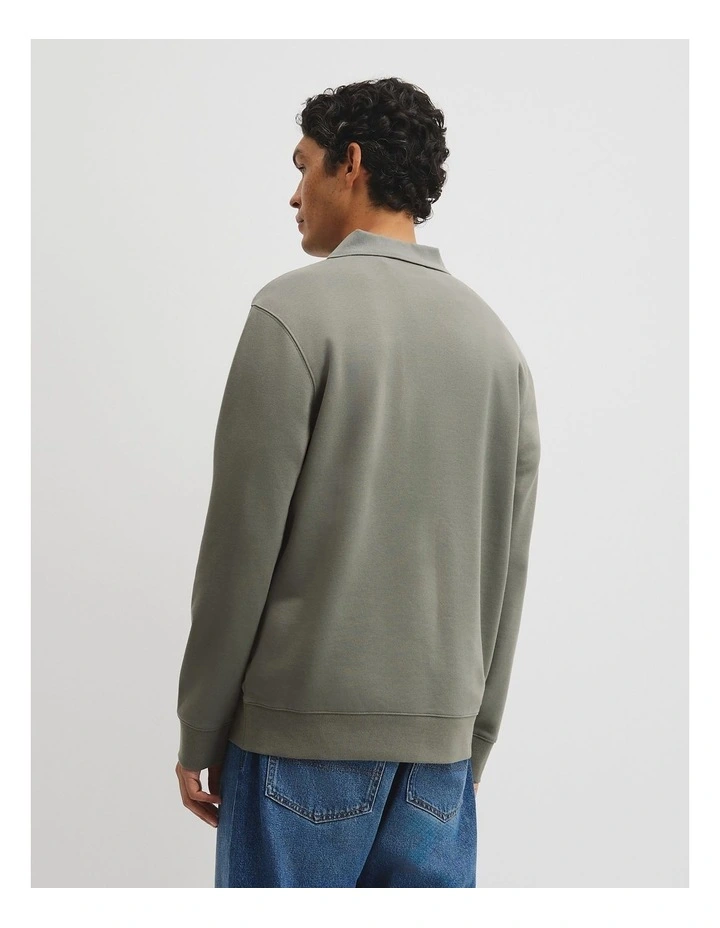 Long Sleeve Button Collar Sweat in Dark Sage image 5