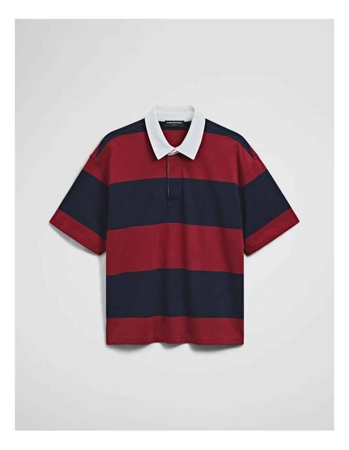 Short Sleeve Australian Cotton Stripe Rugby Polo in Navy Multi image 3