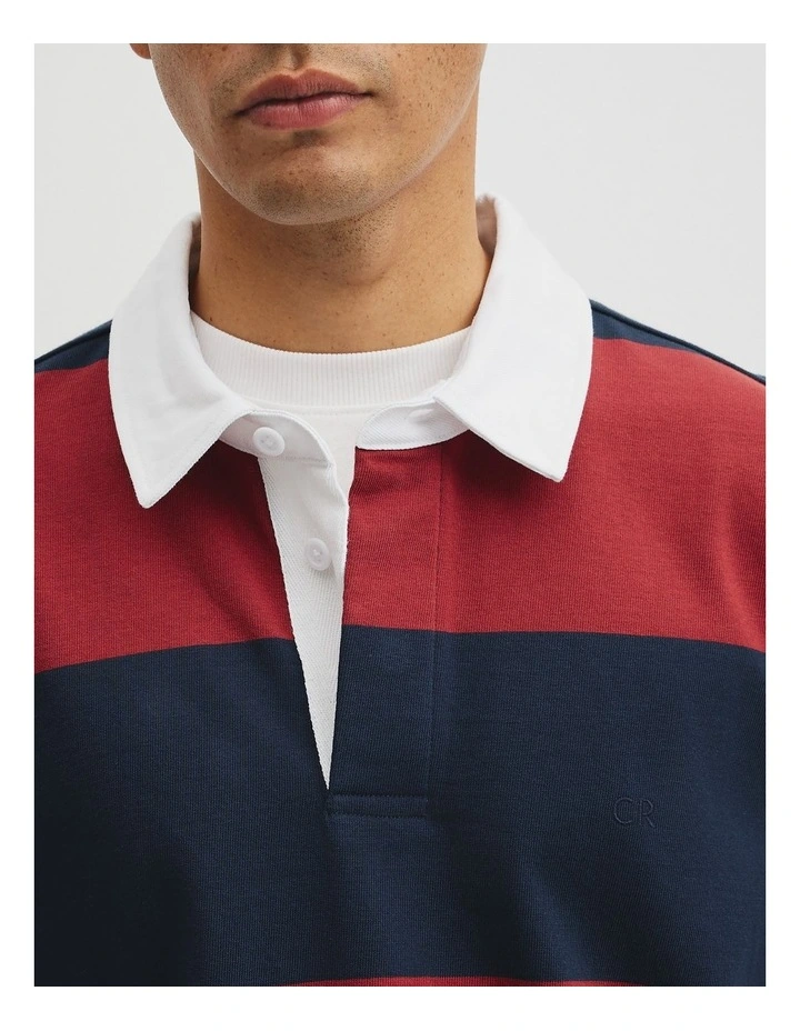 Short Sleeve Australian Cotton Stripe Rugby Polo in Navy Multi image 4