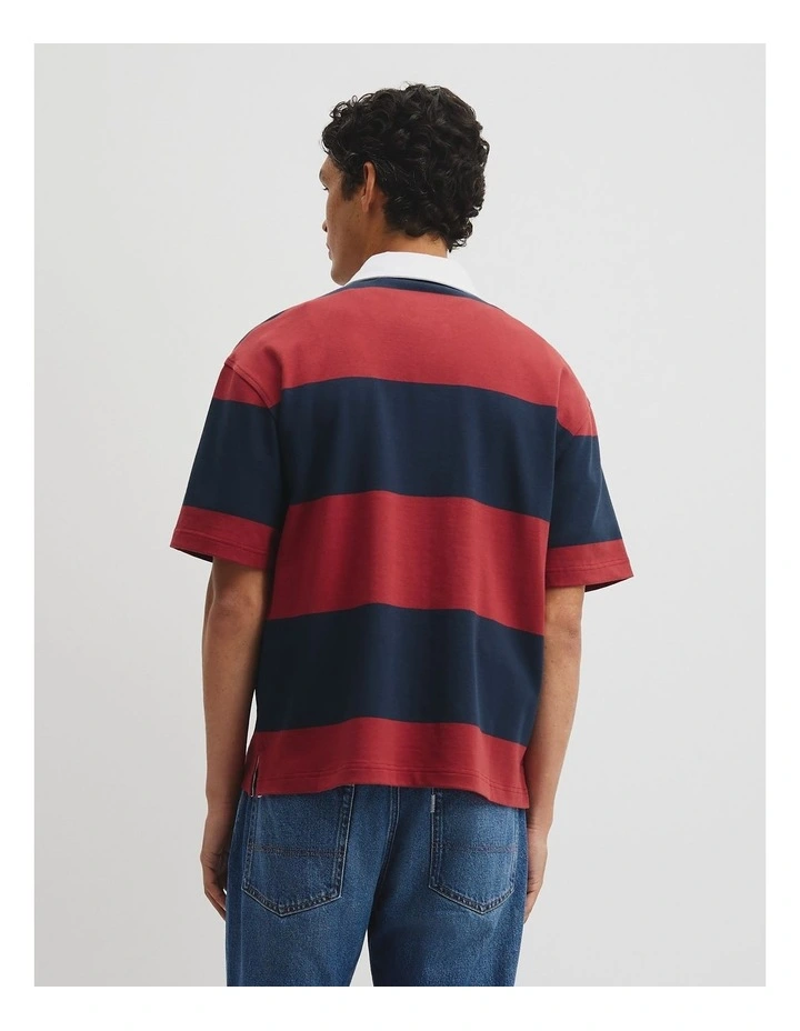 Short Sleeve Australian Cotton Stripe Rugby Polo in Navy Multi image 6