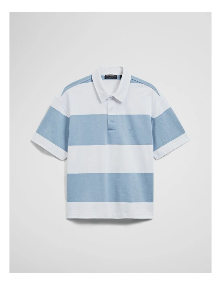 Short Sleeve Australian Cotton Stripe Rugby Polo in Light Blue Multi image 2