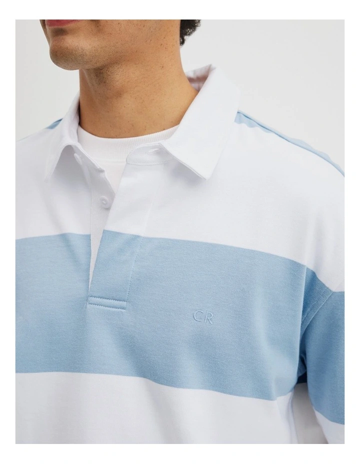 Short Sleeve Australian Cotton Stripe Rugby Polo in Light Blue Multi image 3