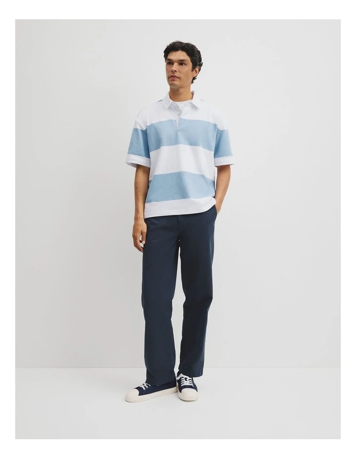 Short Sleeve Australian Cotton Stripe Rugby Polo in Light Blue Multi image 4
