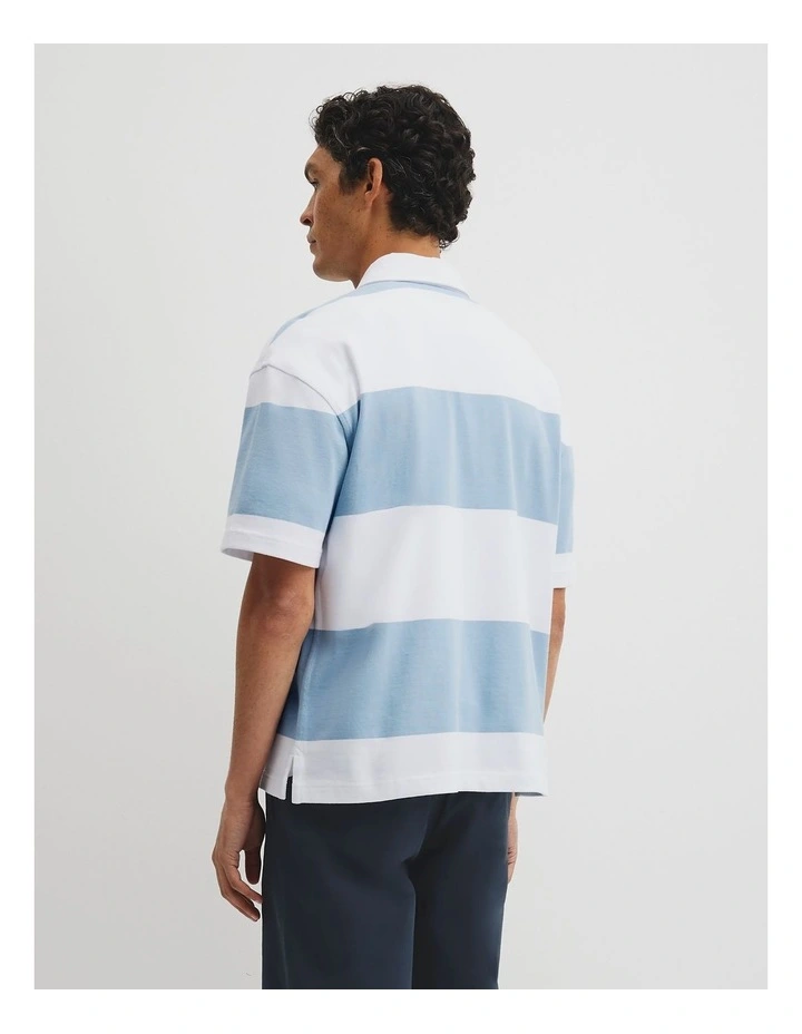 Short Sleeve Australian Cotton Stripe Rugby Polo in Light Blue Multi image 5