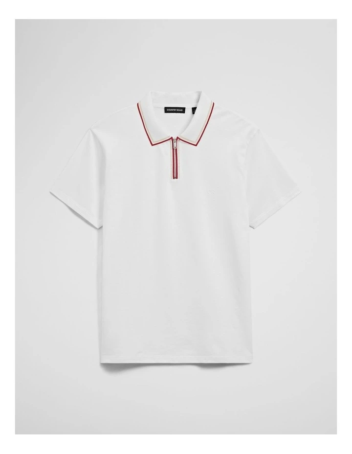 Short Sleeve Tipped Zip Polo in White image 3