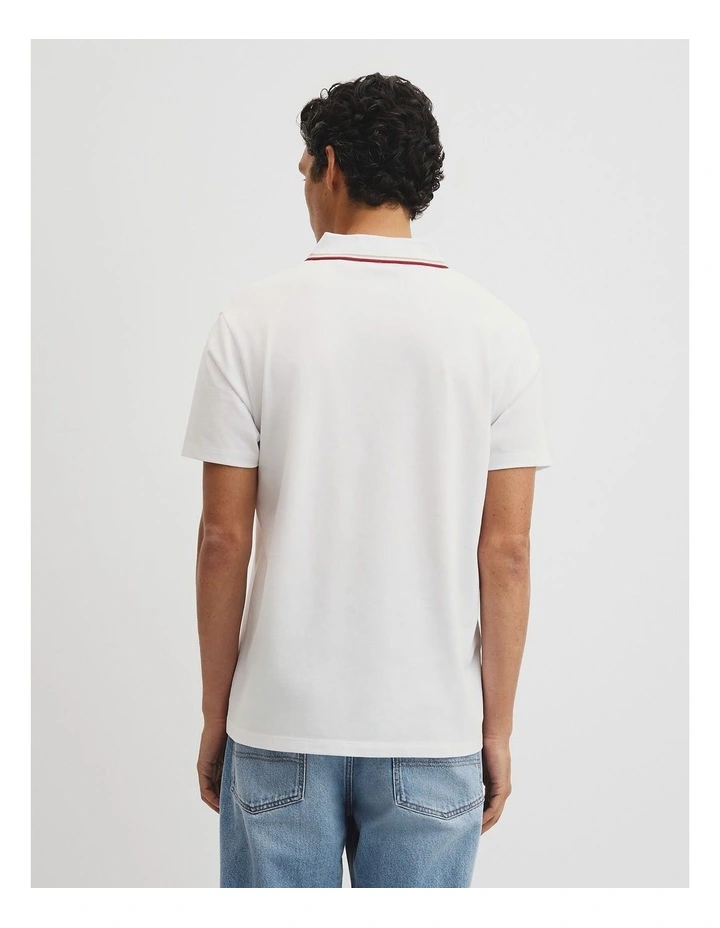 Short Sleeve Tipped Zip Polo in White image 6