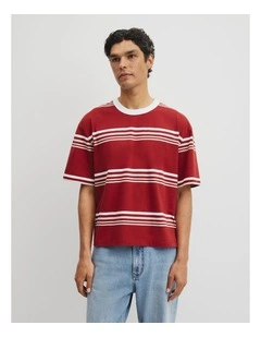 Short Sleeve Boxy Stripe T-shirt in Red Stripe