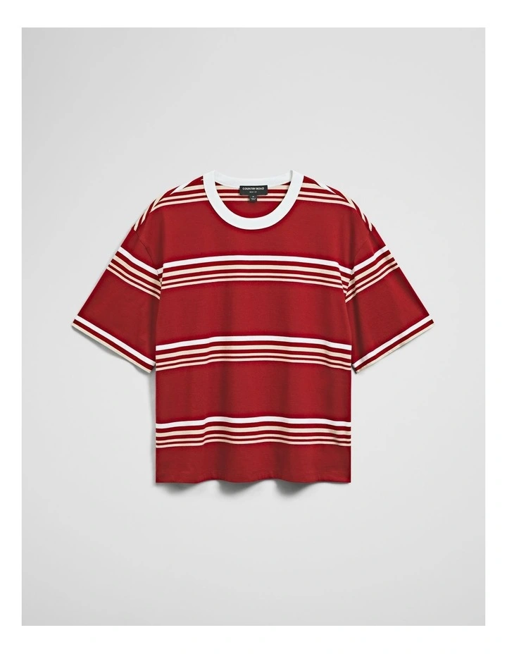 Short Sleeve Boxy Stripe T-shirt in Red Stripe image 3
