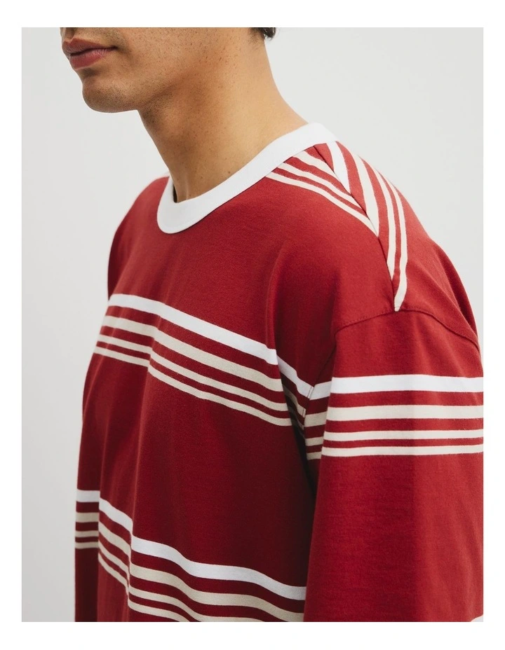 Short Sleeve Boxy Stripe T-shirt in Red Stripe image 4