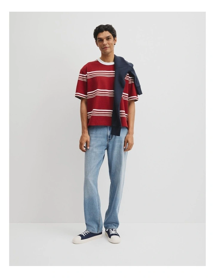 Short Sleeve Boxy Stripe T-shirt in Red Stripe image 5