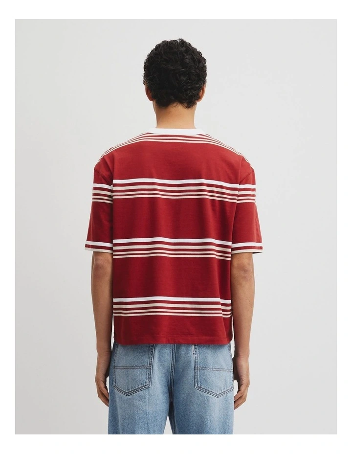 Short Sleeve Boxy Stripe T-shirt in Red Stripe image 6