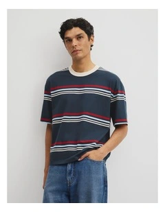 Short Sleeve Boxy Stripe T-shirt in Navy Stripe
