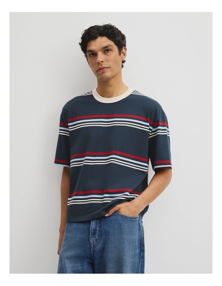 Short Sleeve Boxy Stripe T-shirt in Navy Stripe image 1