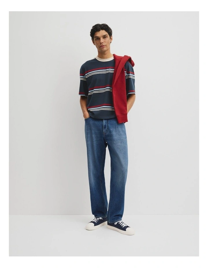 Short Sleeve Boxy Stripe T-shirt in Navy Stripe image 4