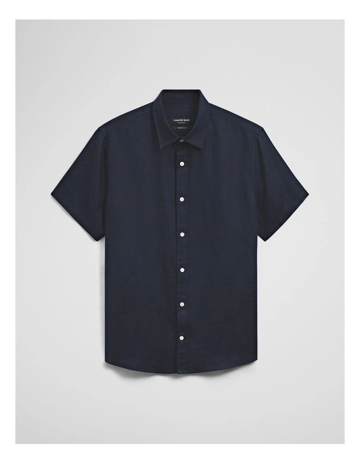 Regular Fit Short Sleeve Linen Shirt in Navy image 2