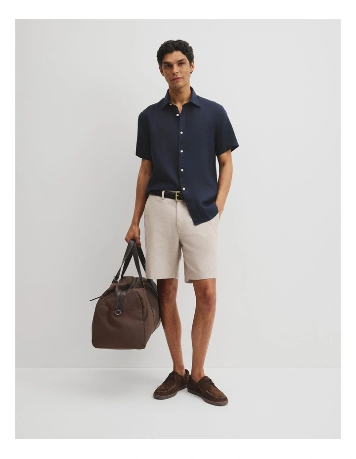 Regular Fit Short Sleeve Linen Shirt in Navy image 4