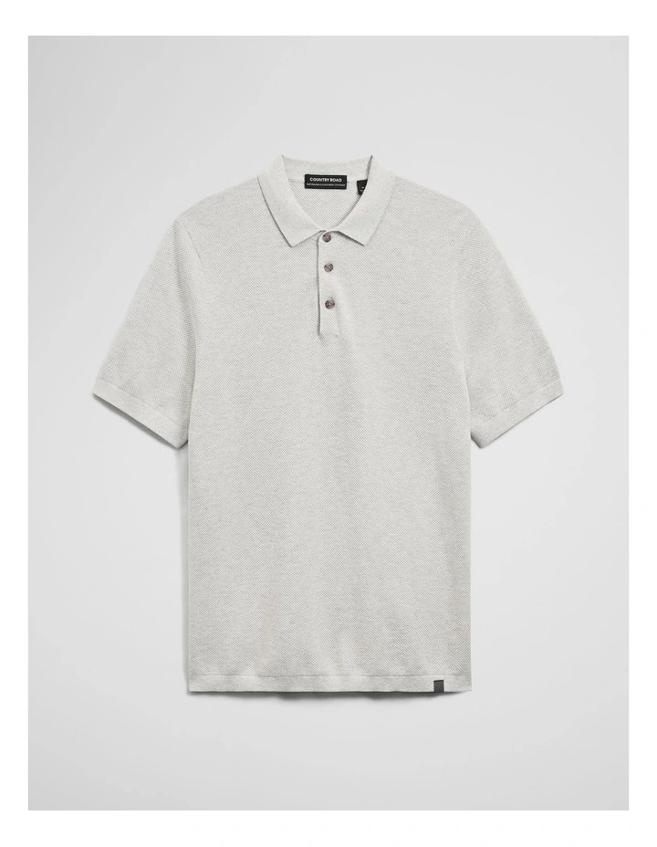 Short Sleeve Australian Good Earth Cotton Pique Knit Polo in Light Grey Marle image 2