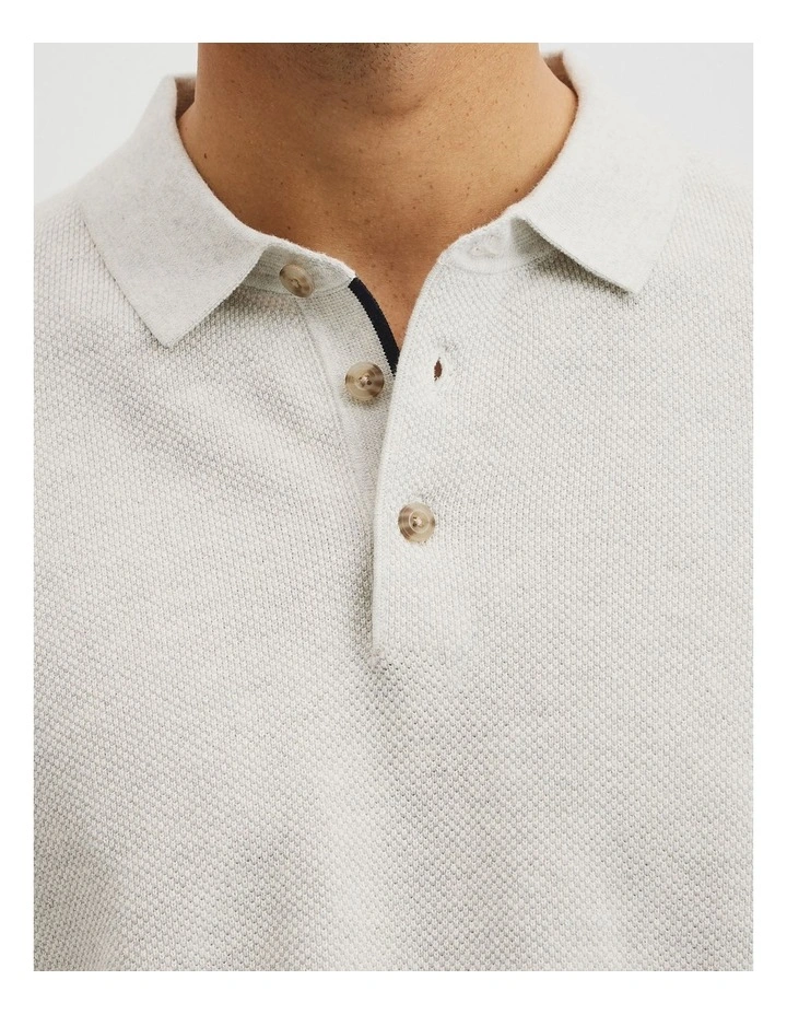 Short Sleeve Australian Good Earth Cotton Pique Knit Polo in Light Grey Marle image 3