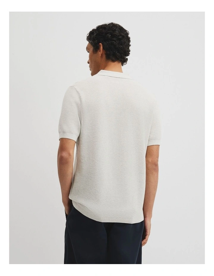 Short Sleeve Australian Good Earth Cotton Pique Knit Polo in Light Grey Marle image 5