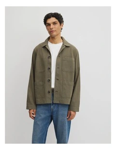 Cotton Twill Garment Dyed Chore Jacket in Khaki