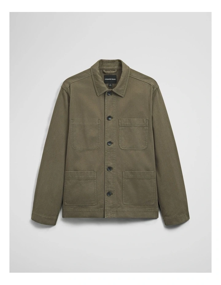 Cotton Twill Garment Dyed Chore Jacket in Khaki image 2