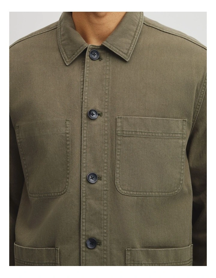 Cotton Twill Garment Dyed Chore Jacket in Khaki image 3