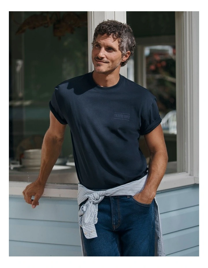 Australian Cotton Short Sleeve Heritage Boxy T-shirt in Navy image 6