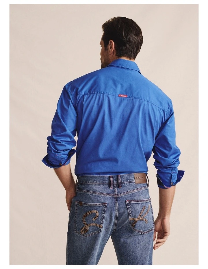 Armstrong Full Placket Work Shirt in Mid Blue image 2