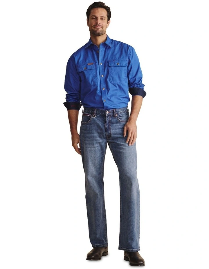 Armstrong Full Placket Work Shirt in Mid Blue image 2